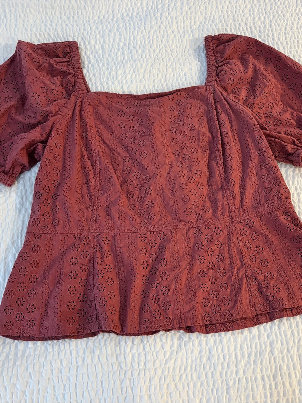 Ann Taylor Factory Size 16 Dusty Rose Eyelet Peplum Top